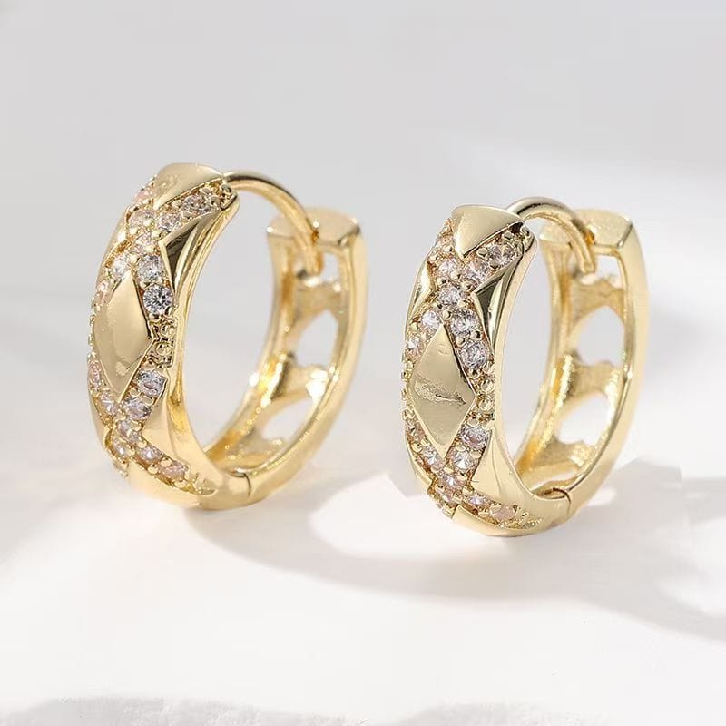 Elegant Gold Hoop Earrings for Women Classic Rhombus Lattice Full Zircon Click Hoop Earrings, Light Luxury Gold Plated Earrings, Niche Jewelry Gift For Girlfriend Best Friend Birthday Anniversary
